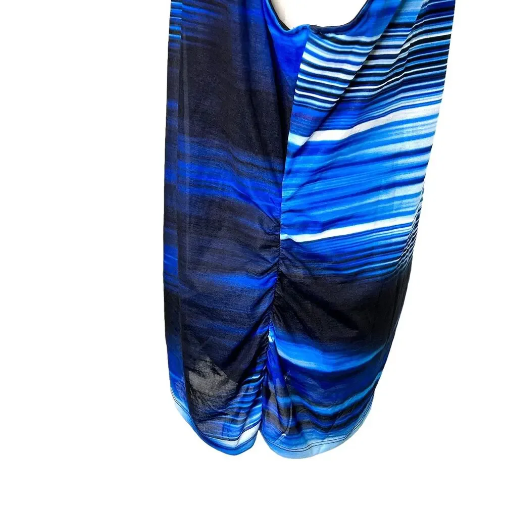 Lane Bryant Black Blue Striped Sleeveless Top Cut Out Design Ruched Sides - Picture 4 of 9